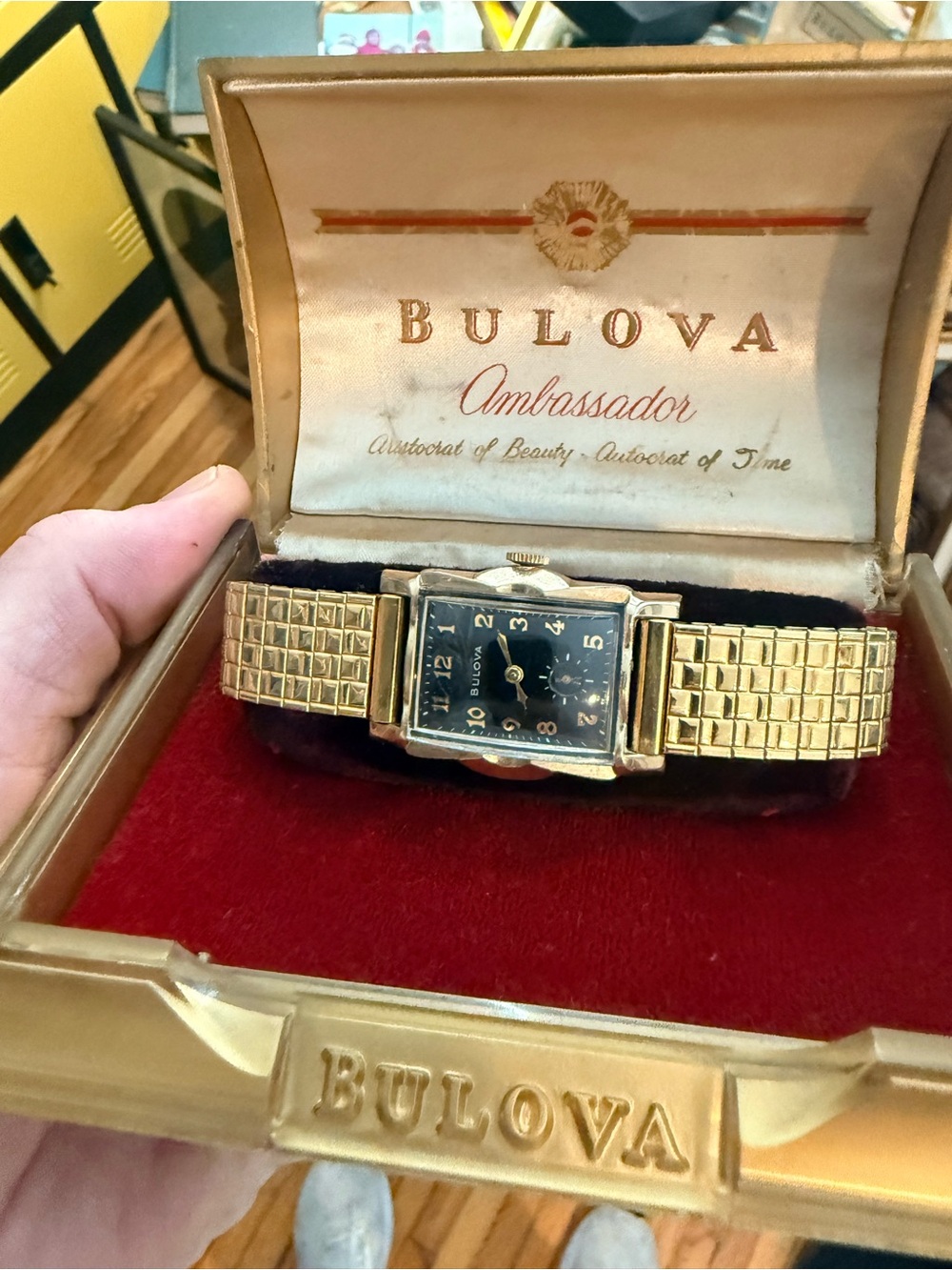Bulova Gold-Tone Square Watch Case with Clear Crystal